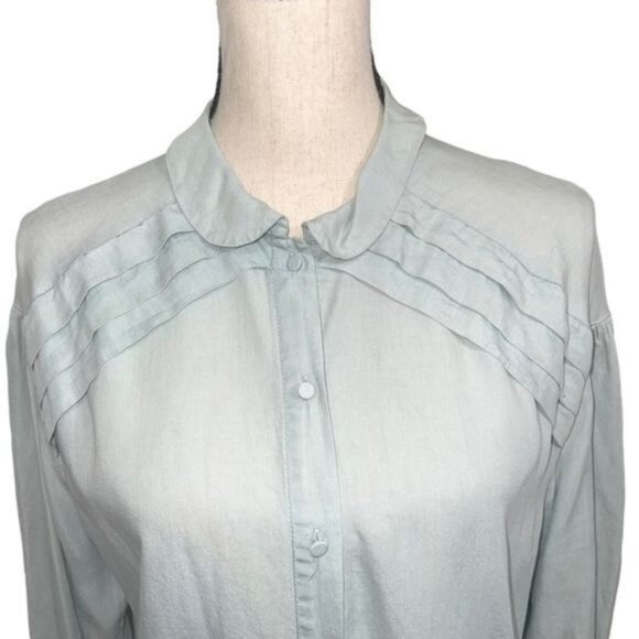 Zara Trafaluc Womens Long Sleeve Button-Up Shirt Large Light Blue Casual Top - Picture 5 of 6